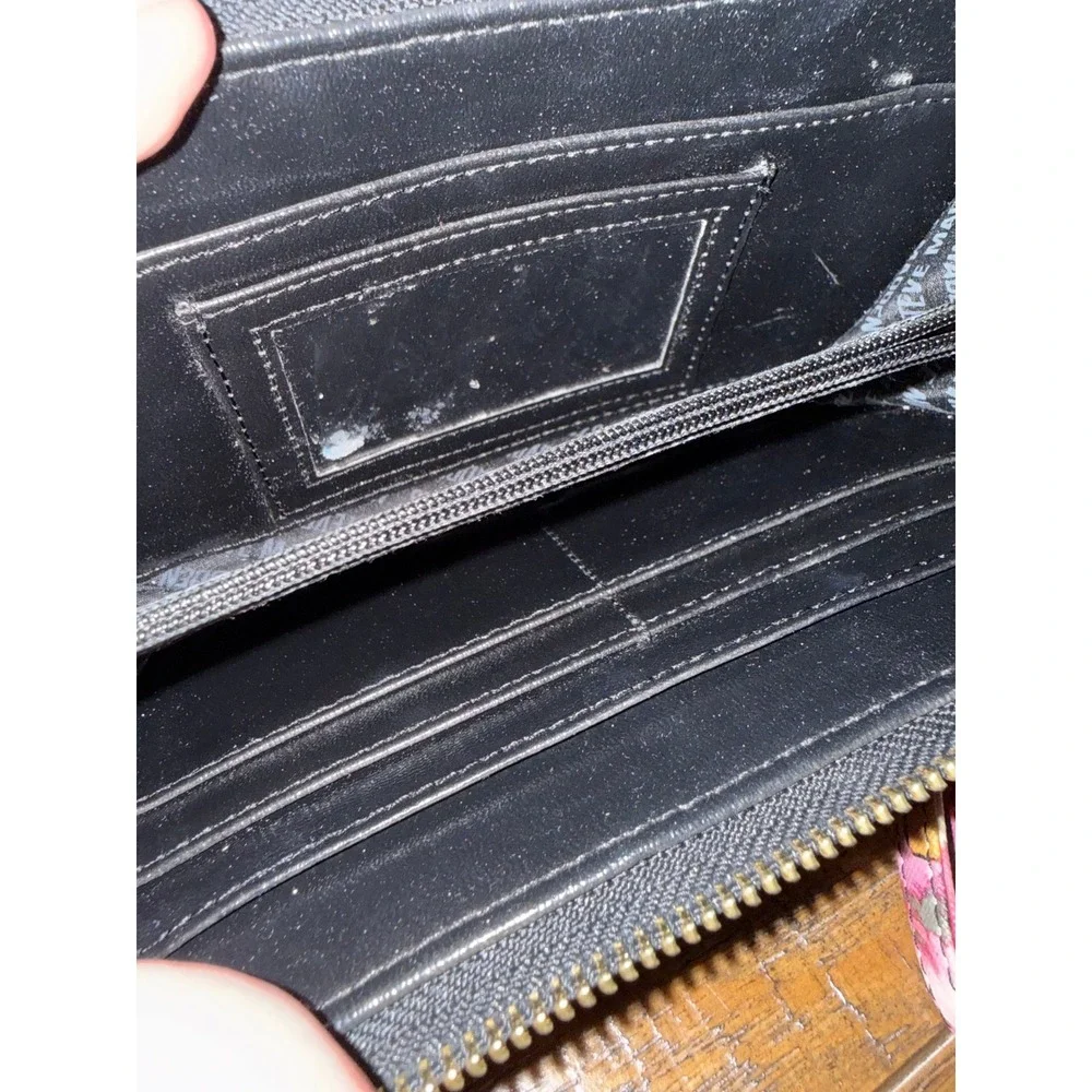 Steve Madden Floral Zip Around Wristlet Wallet Teal Pink‎ Gold Hardware
